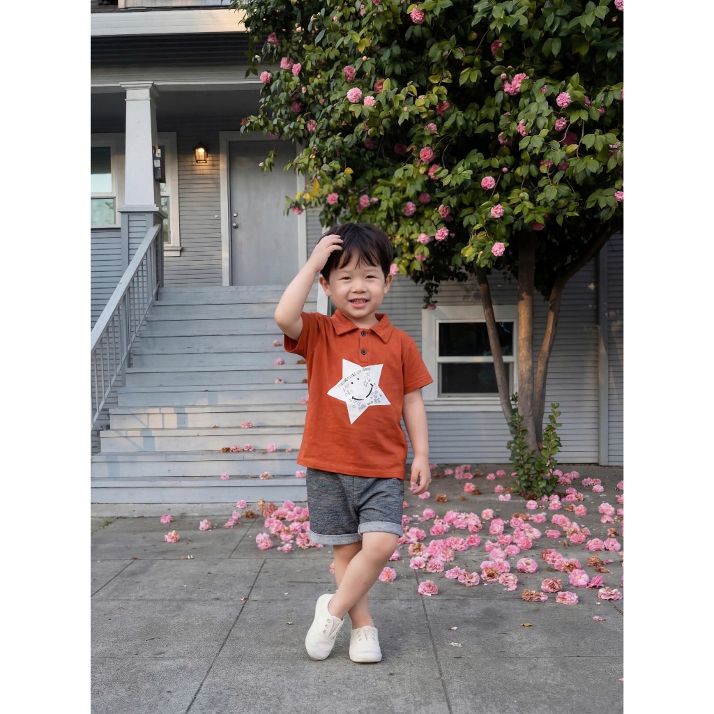 Set bộ polo cộc tay bé trai Miniumbaby mix ngôi sao cá tính, chất áo cotton mềm mịn, co giãn SB2604