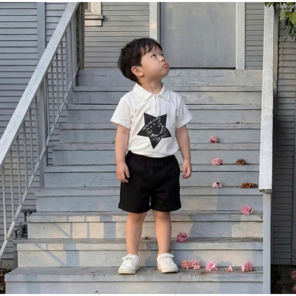 Set bộ polo cộc tay bé trai Miniumbaby mix ngôi sao cá tính, chất áo cotton mềm mịn, co giãn SB2604