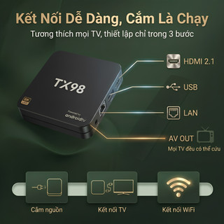 TV Box TX98 Android 13.0 - RAM 16GB ROM 256GB, Hình Ảnh 8K UHD, Điều Khiển Giọng Nói Kèm Mic Smart TV Box Chính Hãng