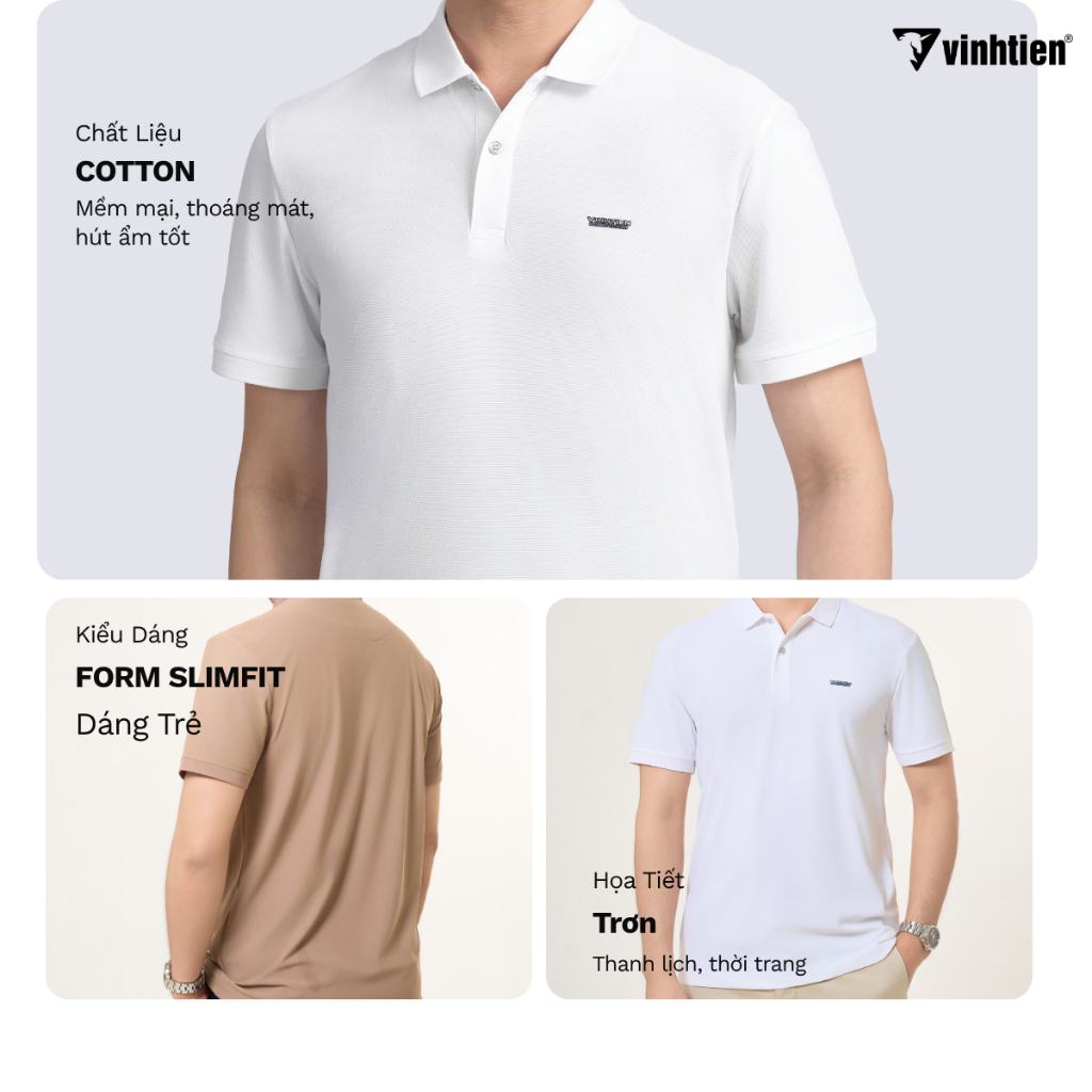 Áo Polo Nam, Áo Thun Nam Vĩnh Tiến Form Ôm Slimfit Dáng Trẻ, Thanh Lịch, Sang Trọng 329 - Nhiều Màu