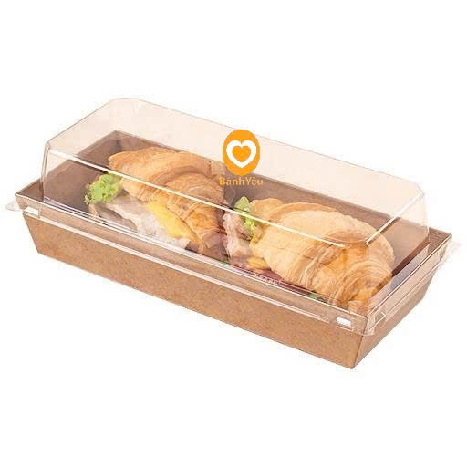[10->50 cái] Hộp giấy chữ nhật mã E1985 đựng bánh custard/bánh mì dẻo kem tươi-mẫu Gấu vàng- mẫu nâu