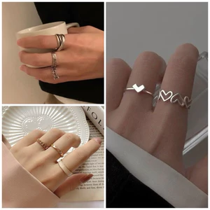 Set Nhẫn Hợp Kim Vàng Nhiều Hình Phong Cách Hàn Quốc QiQiShop