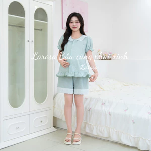 Larosa Bộ Đồ Bầu Mặc Nhà Và Sau Sinh Kẻ Caro Phối Ren Trẻ Trung Tinh Tế-LA028B