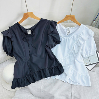 Áo Babydoll Bigsize Nữ Áo Kiểu Cổ Tròn Tay Bồng Dáng Ngắn Vạt Bèo Chéo Dễ Thương Cho Chubby SM277