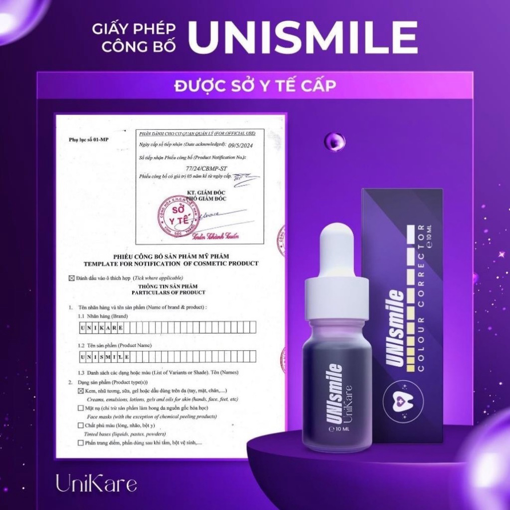 (Combo 5 Chai) Serum Trắng Răng Unismile, Hỗ Trợ Cải Thiện Vết Ố Vàng Răng, Làm Sạch Mảng Bám Trên Răng Unikare 10ml