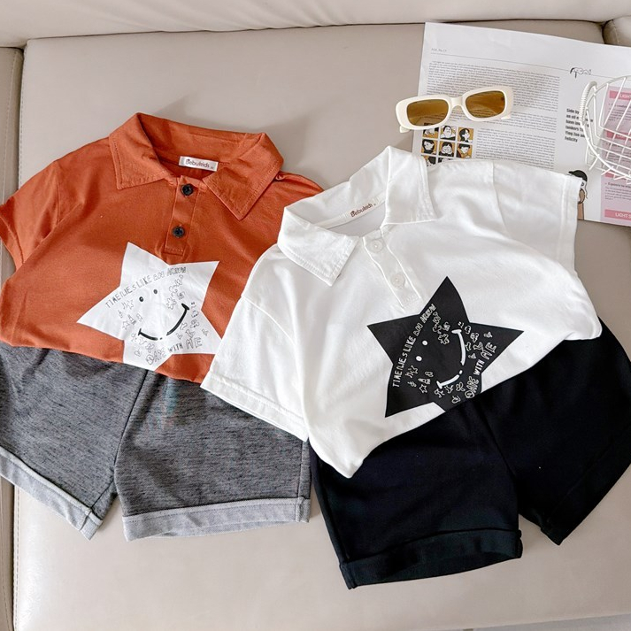 Set bộ polo cộc tay bé trai Miniumbaby mix ngôi sao cá tính, chất áo cotton mềm mịn, co giãn SB2604