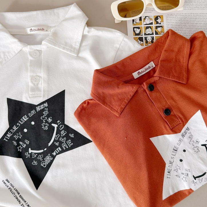 Set bộ polo cộc tay bé trai Miniumbaby mix ngôi sao cá tính, chất áo cotton mềm mịn, co giãn SB2604