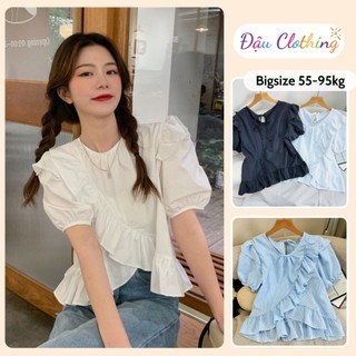 Áo Babydoll Bigsize Nữ Áo Kiểu Cổ Tròn Tay Bồng Dáng Ngắn Vạt Bèo Chéo Dễ Thương Cho Chubby SM277