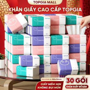 Combo 30 Bịch - Giấy Ăn Cao Cấp Top Gia 300 Tờ 4 Lớp Khăn Giấy 3 Màu Dày Dai Mềm Mại Chính Hãng