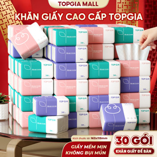 Combo 30 Bịch - Giấy Ăn Cao Cấp Top Gia 300 Tờ 4 Lớp Khăn Giấy 3 Màu Dày Dai Mềm Mại Chính Hãng
