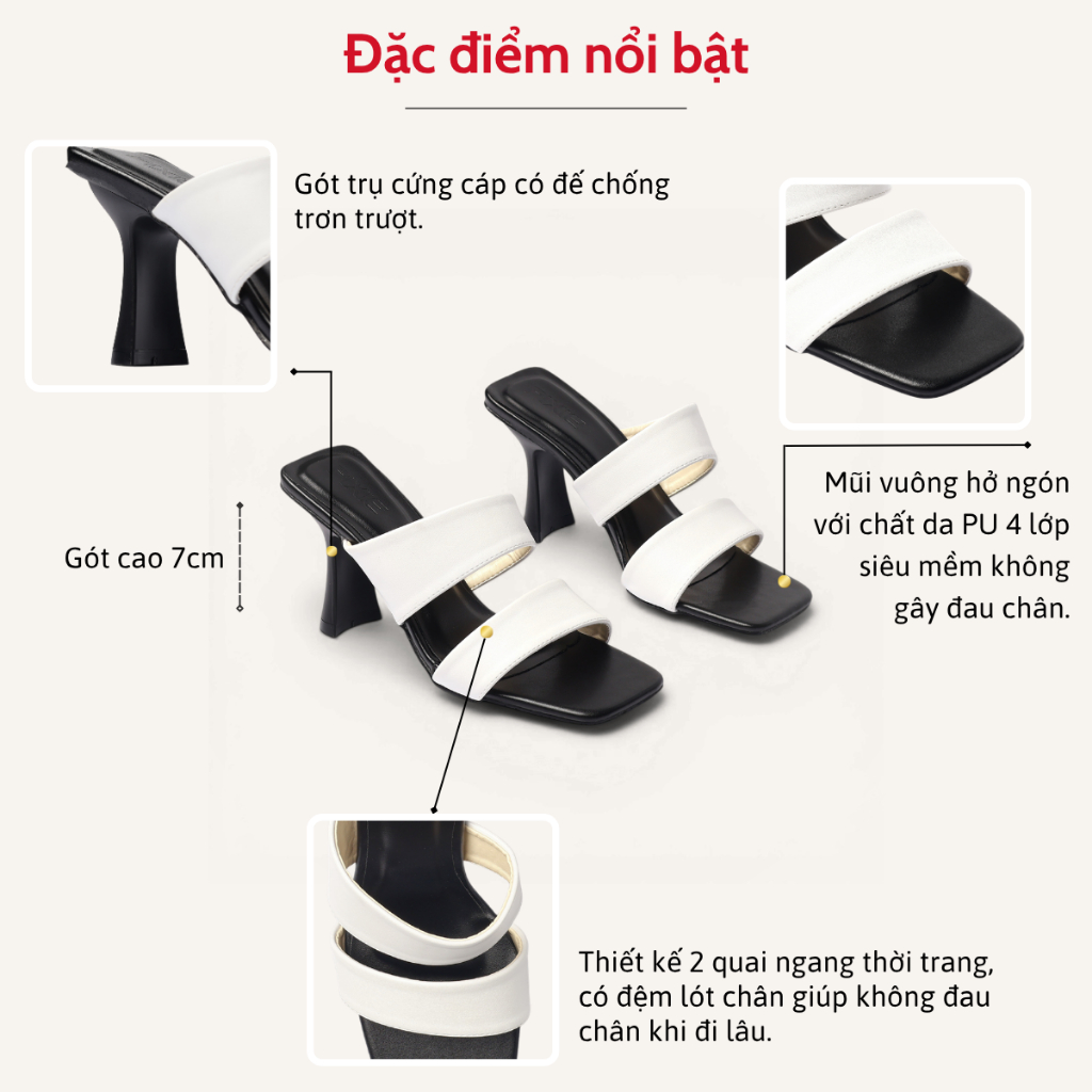 Guốc Cao Gót Nữ 7cm 2 Quai Ngang Thời Trang Pixie H443