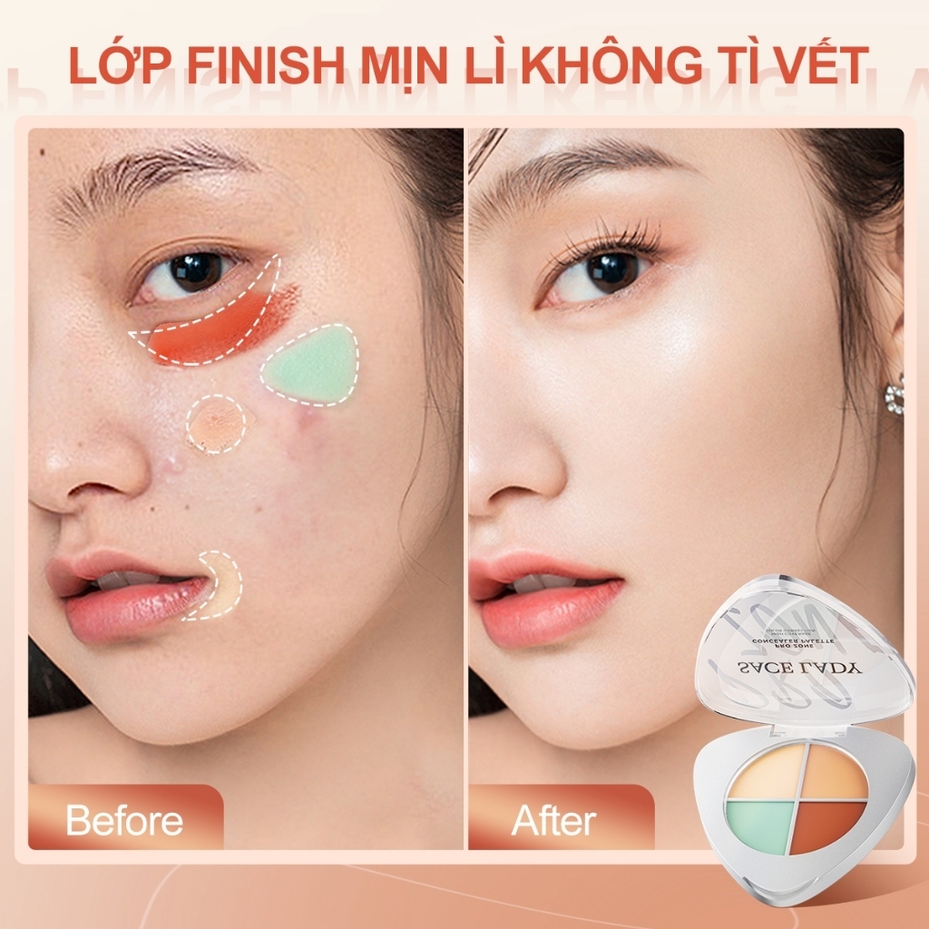 Bảng Che Khuyết Điểm 4 Màu SACE LADY Pro Zone - Che Phủ Cao Cấp, Chống Nước, Hiệu Chỉnh Tone Da 5.6g