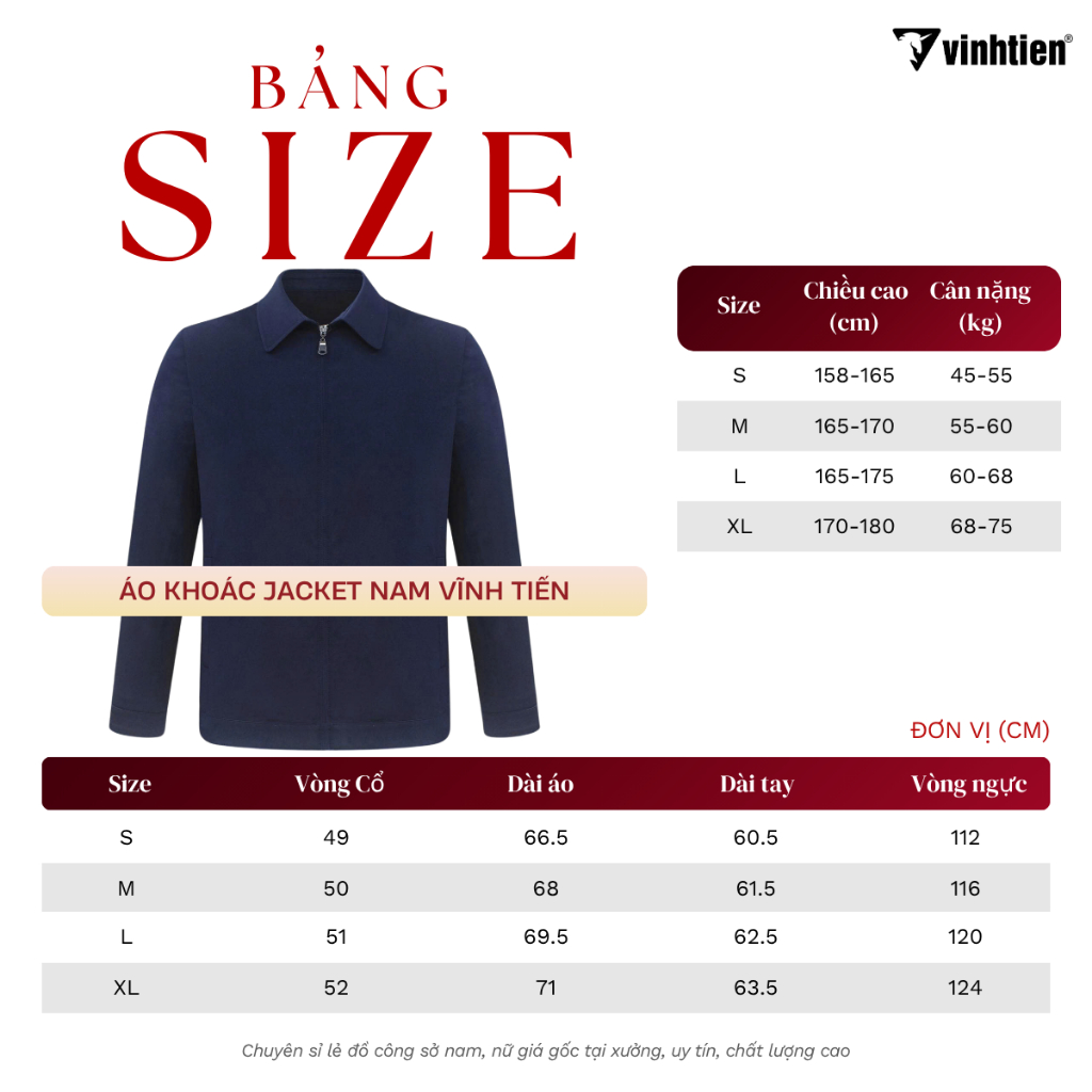 Áo Khoác Jacket Nam Vĩnh Tiến 2 Lớp Cổ Đức Chống Gió, Giữ Ấm, Sang Trọng Lịch Lãm - 950 JC2