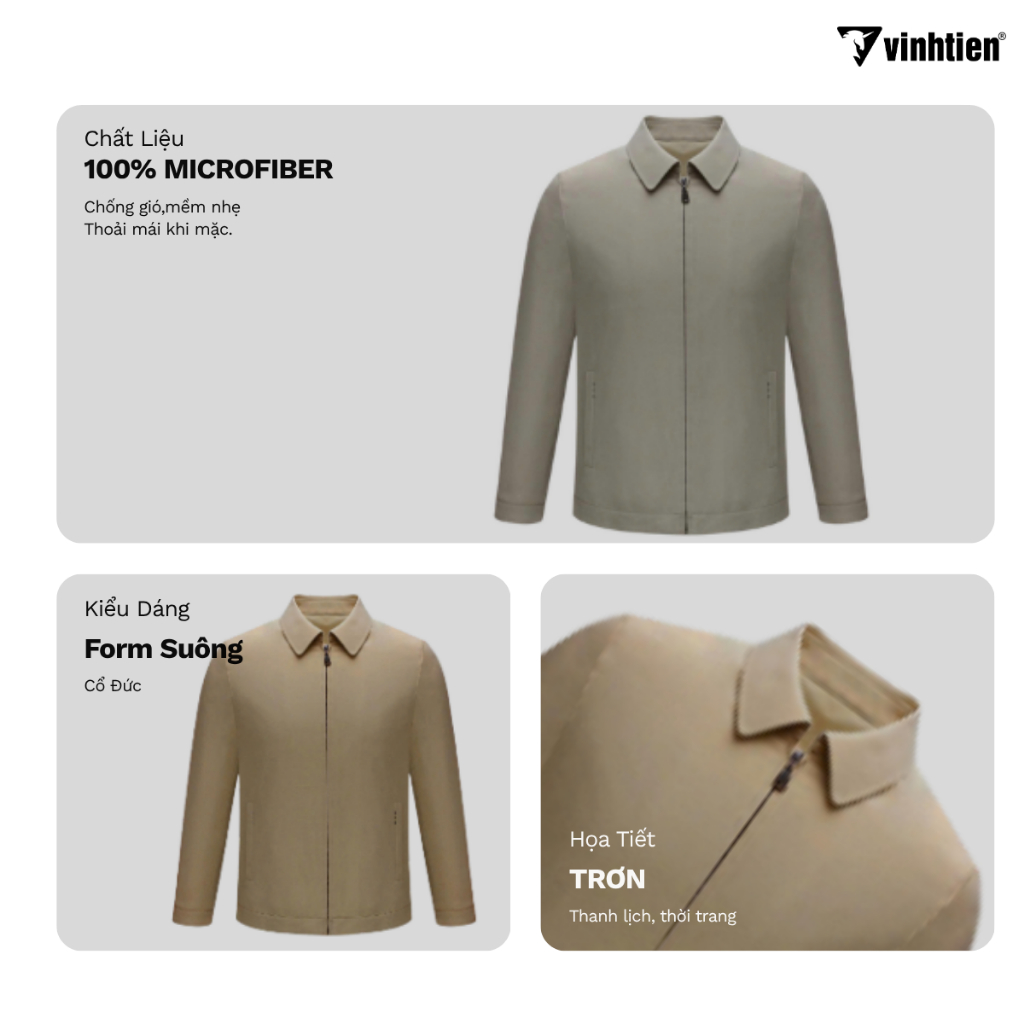 Áo Khoác Jacket Nam Vĩnh Tiến 2 Lớp Cổ Đức Chống Gió, Giữ Ấm, Sang Trọng Lịch Lãm - 950 JC2