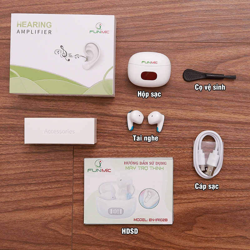 Tai nghe trợ thính không dây Funmic EN-IA102B - Thiết kế hiện đại nhét tai siêu  - Pin sạc
