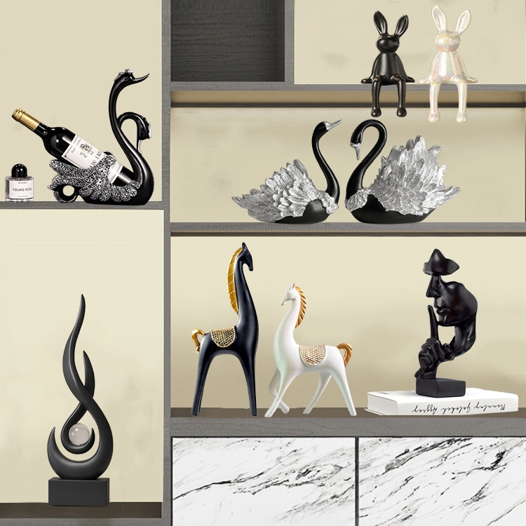 Bộ tượng các mẫu đen trắng resin trang trí nhà cửa