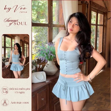 Set đồ nữ thiết kế áo cúc bọc chân váy Mint Set - ByVeeStyle,Set áo và chân váy ngắn trẻ trung đi chơi siêu xinh