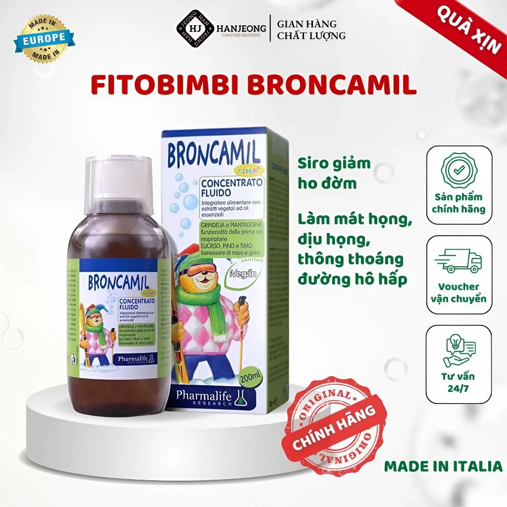 Fitobimbi Broncamil 200ml - Siro giảm ho đờm, đau rát cổ họng, tăng cường sức khoẻ đường hô hấp
