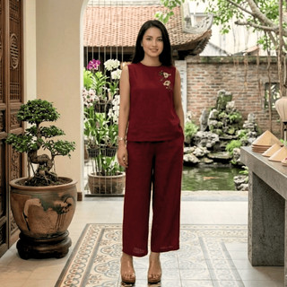 Bộ Đồ Thô Đũi Trung Niên Nữ Ngắn Tay Thêu Hoa – Chất Liệu Mềm Mát, Thoải Mái Form Thanh Lịch - Anh Thư Shop (AT42)