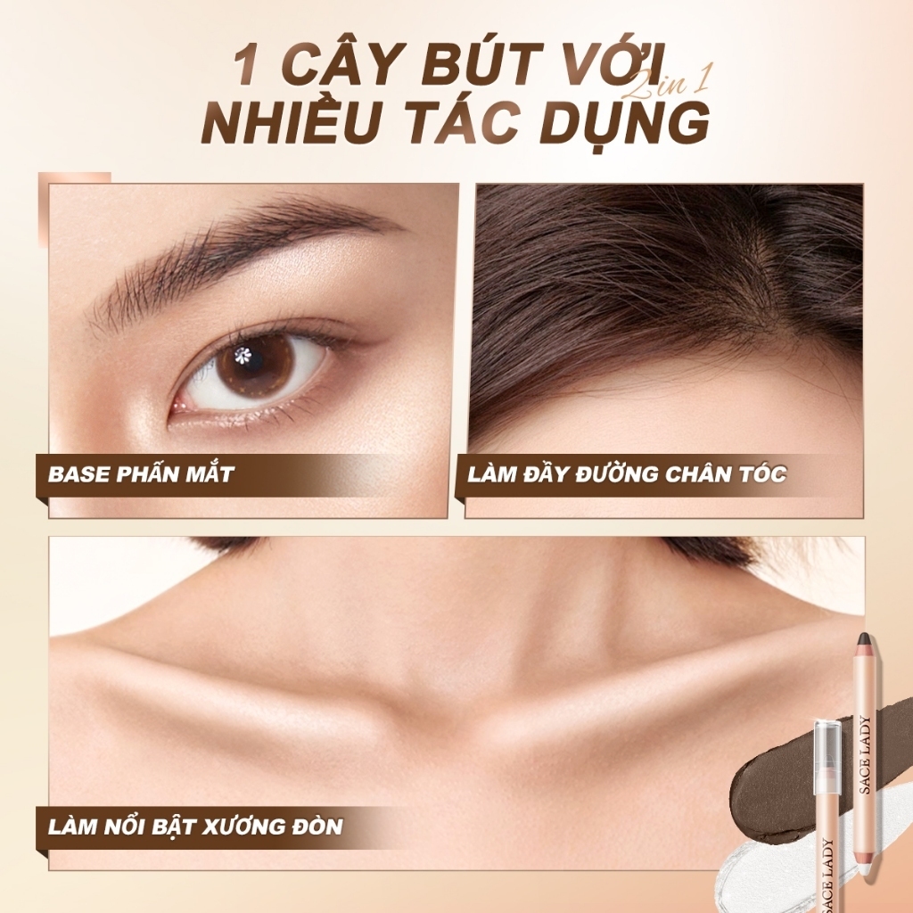 Bút Tạo Khối 2 Đầu SACE LADY – Contour & Highlight Mịn Lì, Tán Dễ, Tạo Khối Tự Nhiên 3.2g