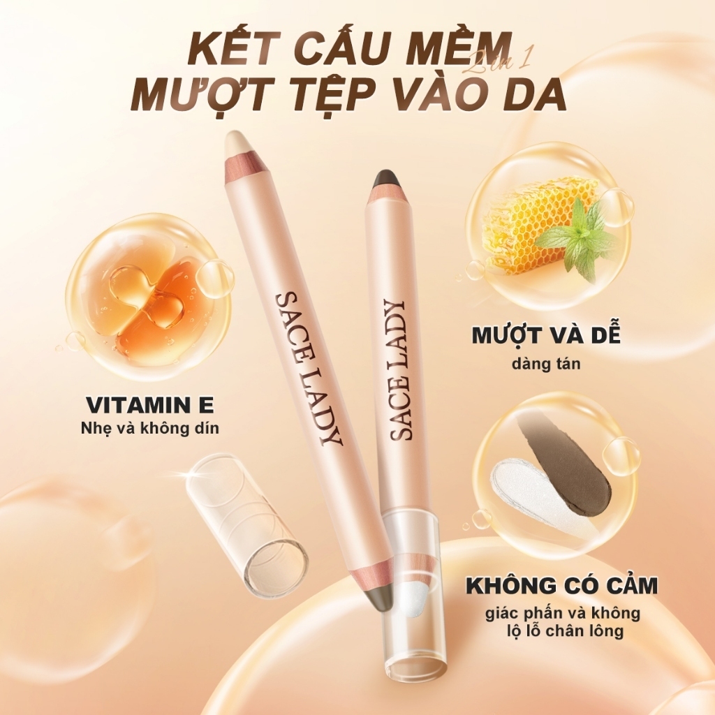 Bút Tạo Khối 2 Đầu SACE LADY – Contour & Highlight Mịn Lì, Tán Dễ, Tạo Khối Tự Nhiên 3.2g