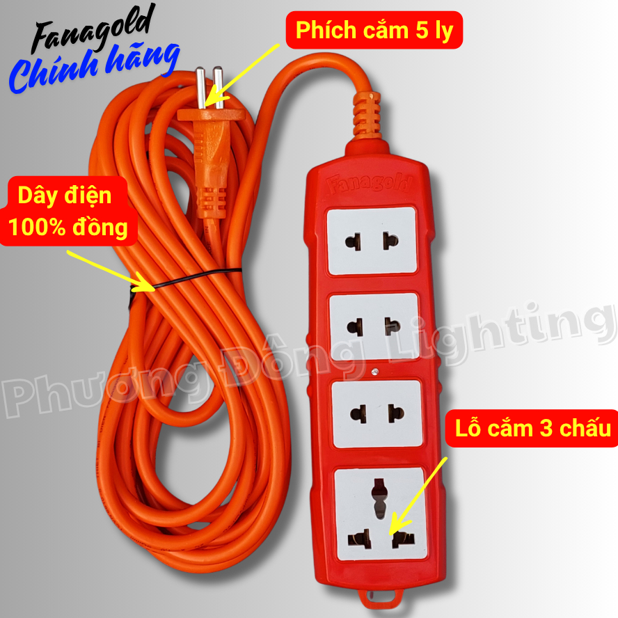 Ổ Cắm Điện Chịu tải cao Công suất 6000W - Dây dài 3m - 5m - Chính hãng FANAGOLD