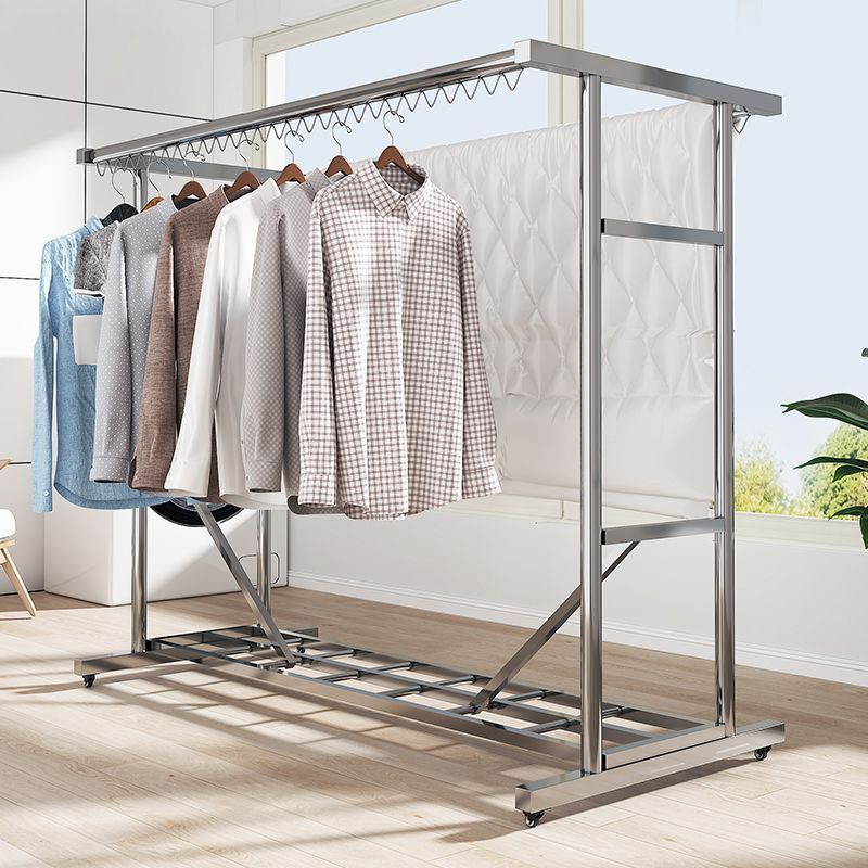 Giàn Phơi Quần Áo Inox Đa Năng Cao Cấp - Kệ Phơi Đồ Gấp Gọn Có Bánh Xe Di Chuyển, Ống Thép Dày 2mm Chịu Lực Cực Tốt (1m8
