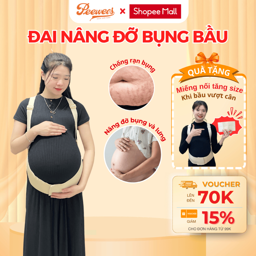 Đai Nâng Đỡ Bụng Bầu PEEWEES Co Giãn 4 Chiều, Giảm Đau Lưng, Chống Rạn Bụng, Giúp  Mẹ Bầu Cảm Thấy Thư Giãn Thoải Mái