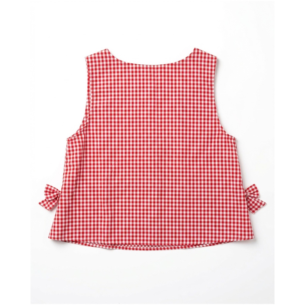 TheBlueTshirt - Áo kiểu caro crop xoè sát nách trang trí nơ cho nữ - Bow Top