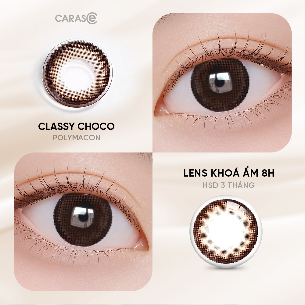 [1 chiếc] Kính áp tròng khoá ẩm 8H 3 Tháng Màu Nâu Gỗ Tự Nhiên CARASE, Lens cận Classy Choco