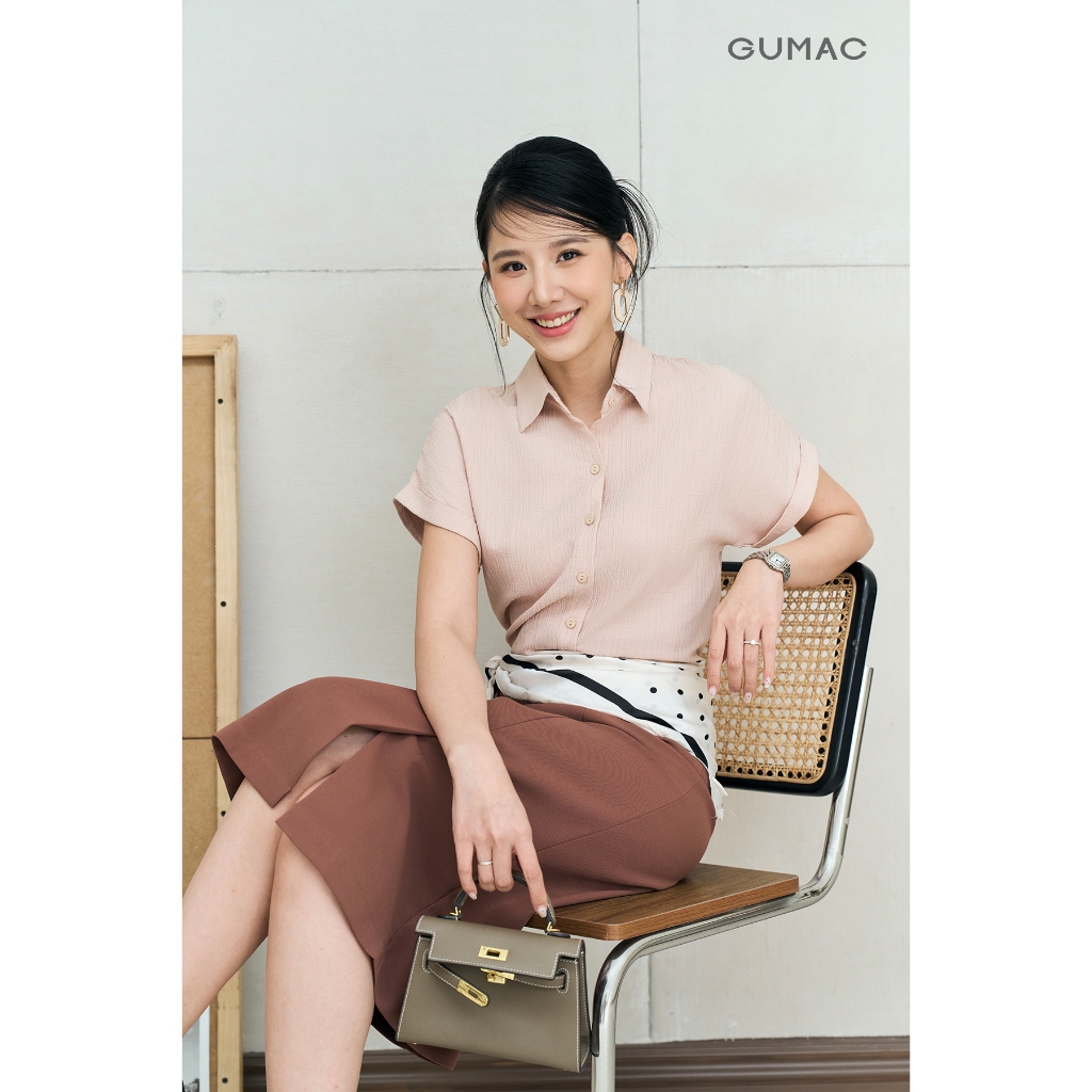 Áo Sơ Mi Nữ GUMAC Áo Kiểu Tay Liền Công Sở Trơn Basic Vải Lụa Xốp Mềm Mịn LAE1032