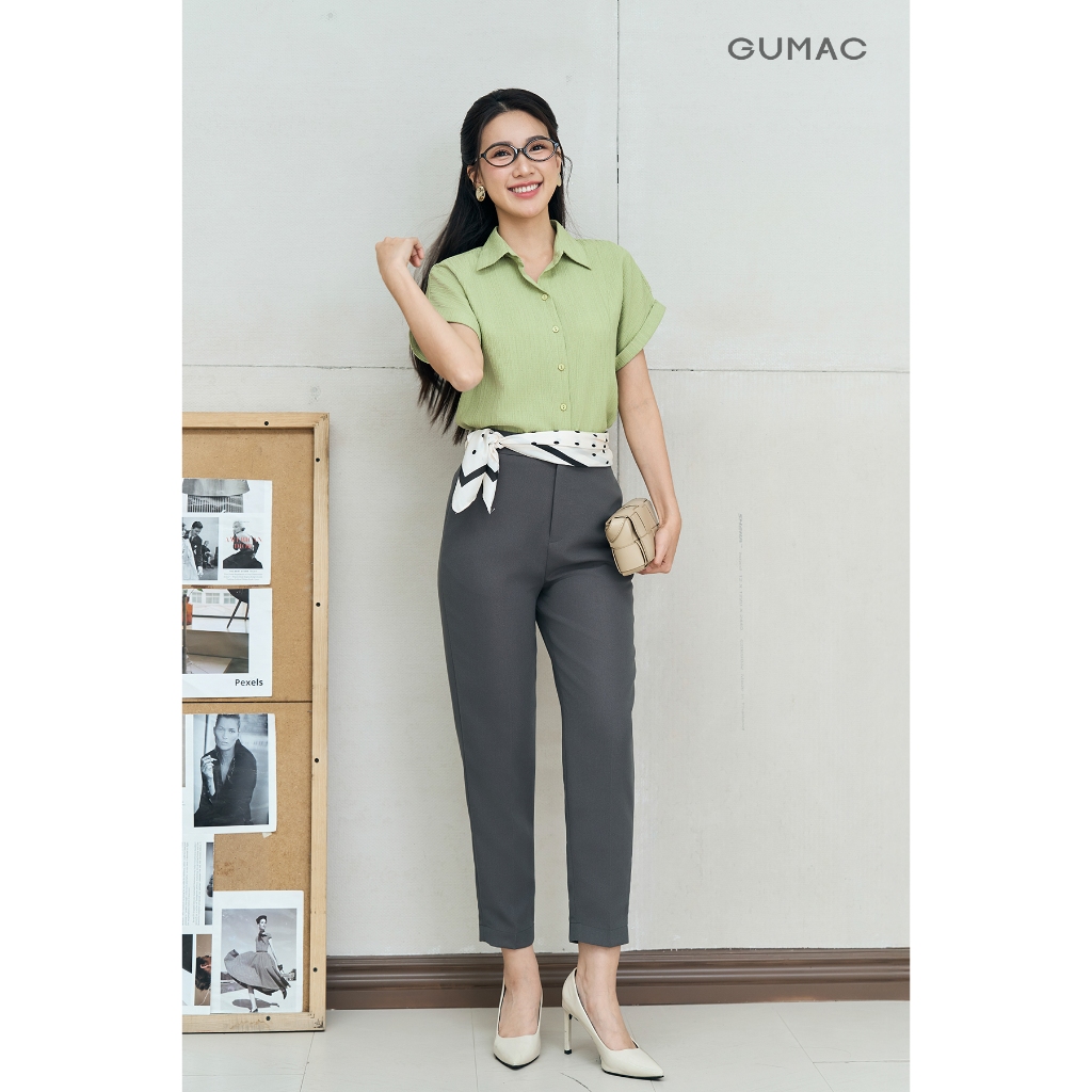 Áo Sơ Mi Nữ GUMAC Áo Kiểu Tay Liền Công Sở Trơn Basic Vải Lụa Xốp Mềm Mịn LAE1032