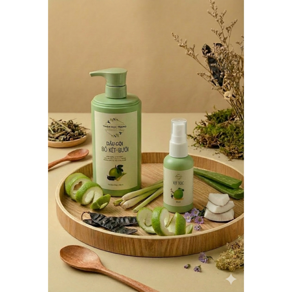Combo Gội Bưởi Bồ Kết & Xịt Tóc Mộc Dưỡng Nhiên - Kích Thích Mọc Tóc, Giảm Rụng, Phục Hồi Tóc Hư Tổn