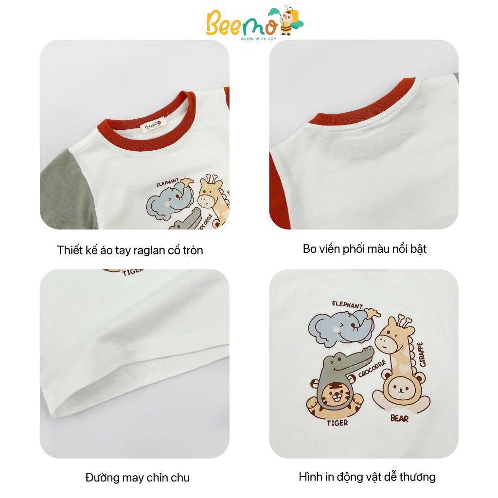 Bộ cotton tay phối in hoạ tiết phối quần kaki bé trai, bộ thun cộc tay bé trai áo cotton quần kaki