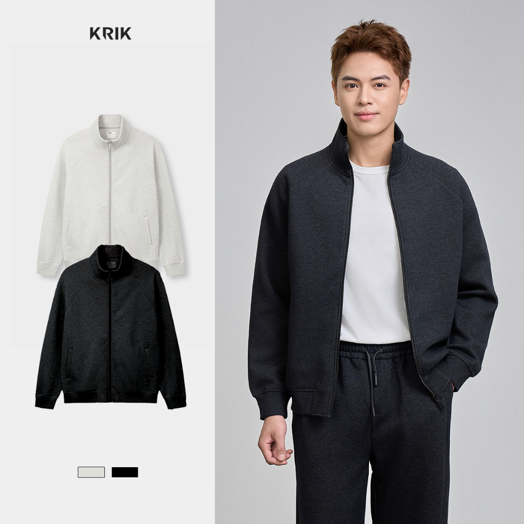 [BEST SELLER] Áo Khoác Nỉ Nam KRIK Form Relaxed Chất Liệu Cotton Thiết Kế Cổ Trụ Thanh Lịch Hiện Đại AK5167