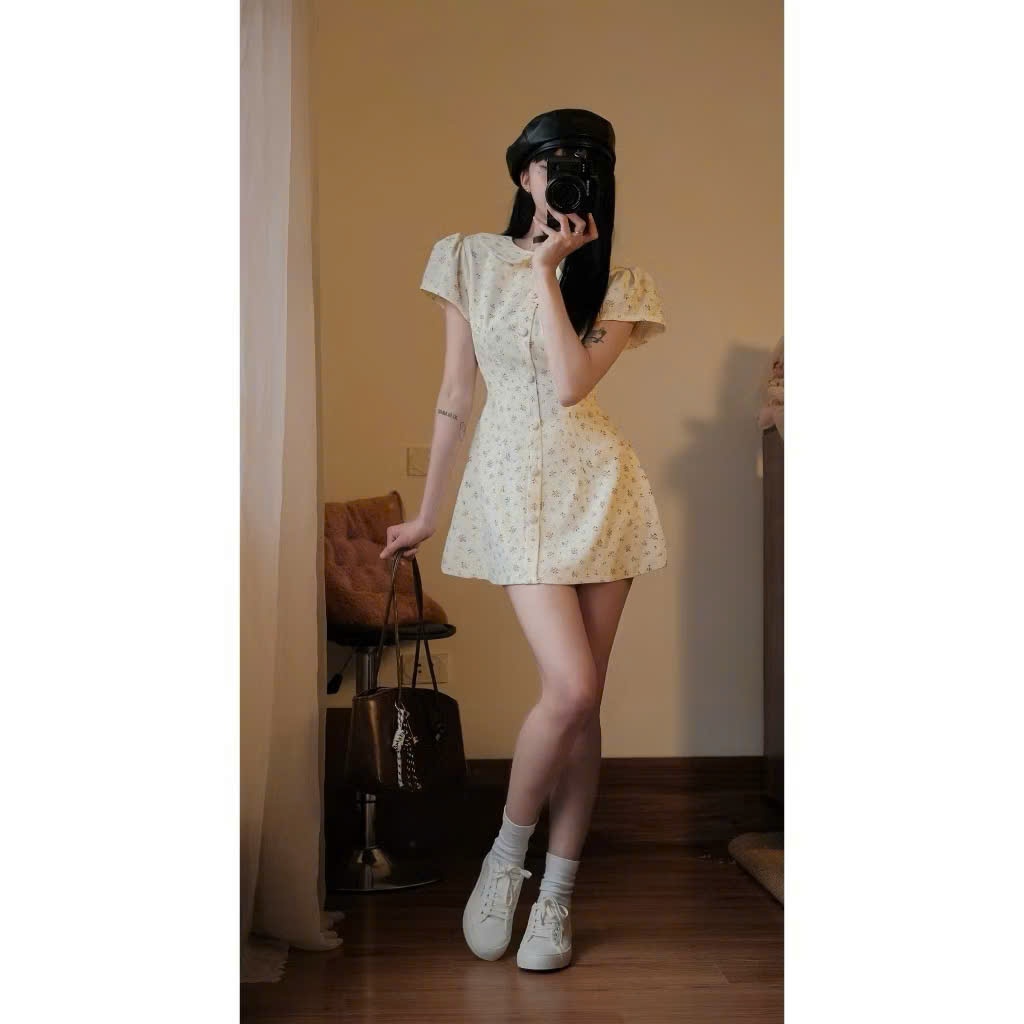 Đầm Hoa Vintage Tay Phồng Form Xòe Dáng Ngắn – Váy Mùa Hè Nữ Tiểu Thư Nhẹ Nhàng, Chất Vải Mềm Mịn, Dễ Thương Joolate 145