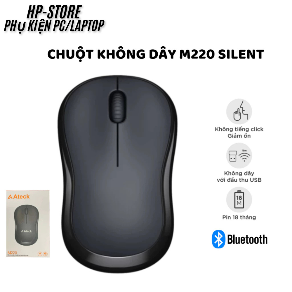 Chuột Không Dây Ateck M220- Chuột Văn Phòng Giảm Ồn - Kết Nối Wireless 2.4GHz & Bluetooth, BH 12T