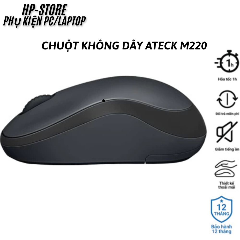 Chuột Không Dây Ateck M220- Chuột Văn Phòng Giảm Ồn - Kết Nối Wireless 2.4GHz & Bluetooth, BH 12T