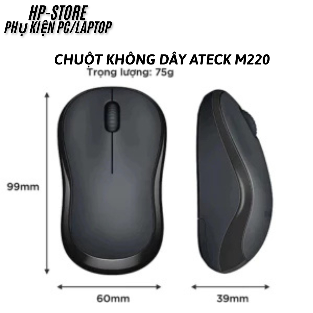 Chuột Không Dây Ateck M220- Chuột Văn Phòng Giảm Ồn - Kết Nối Wireless 2.4GHz & Bluetooth, BH 12T
