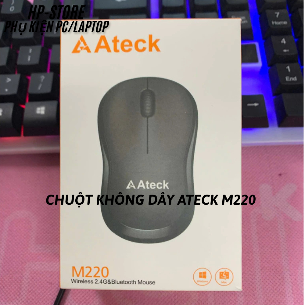 Chuột Không Dây Ateck M220- Chuột Văn Phòng Giảm Ồn - Kết Nối Wireless 2.4GHz & Bluetooth, BH 12T