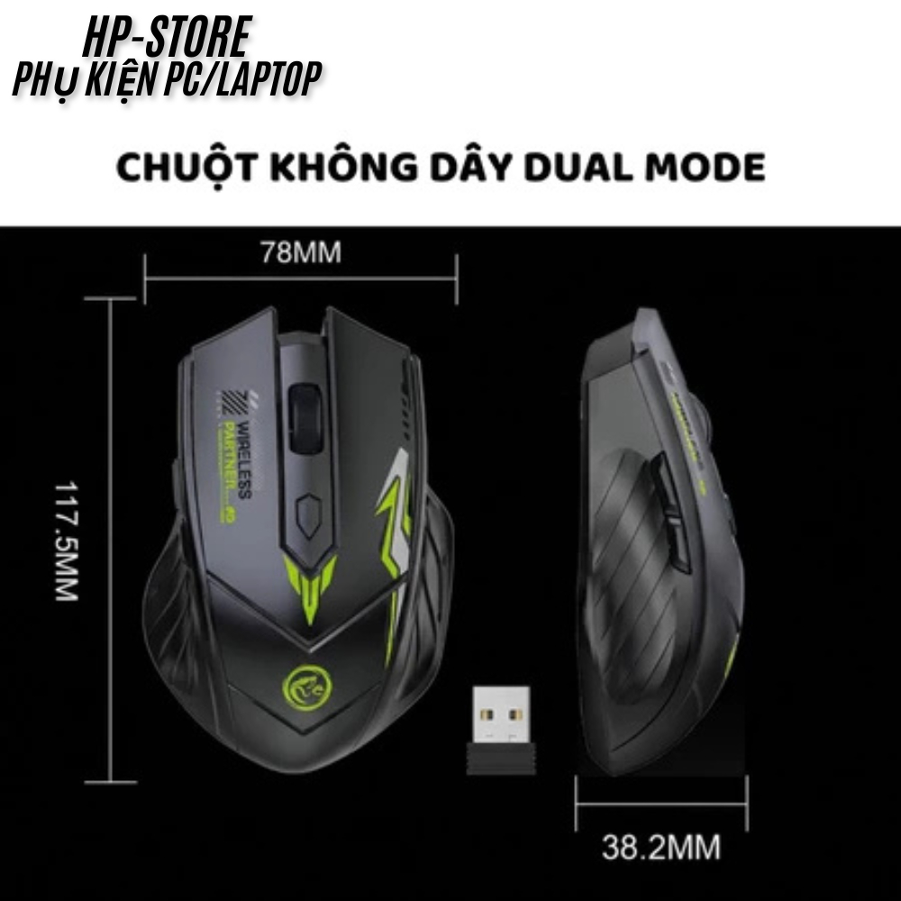Chuột Gaming Không Dây Dual Mode (Bluetooth/Wireless) - Led Pin Sạc Type-C, Max 1600 DPI, BH 12T