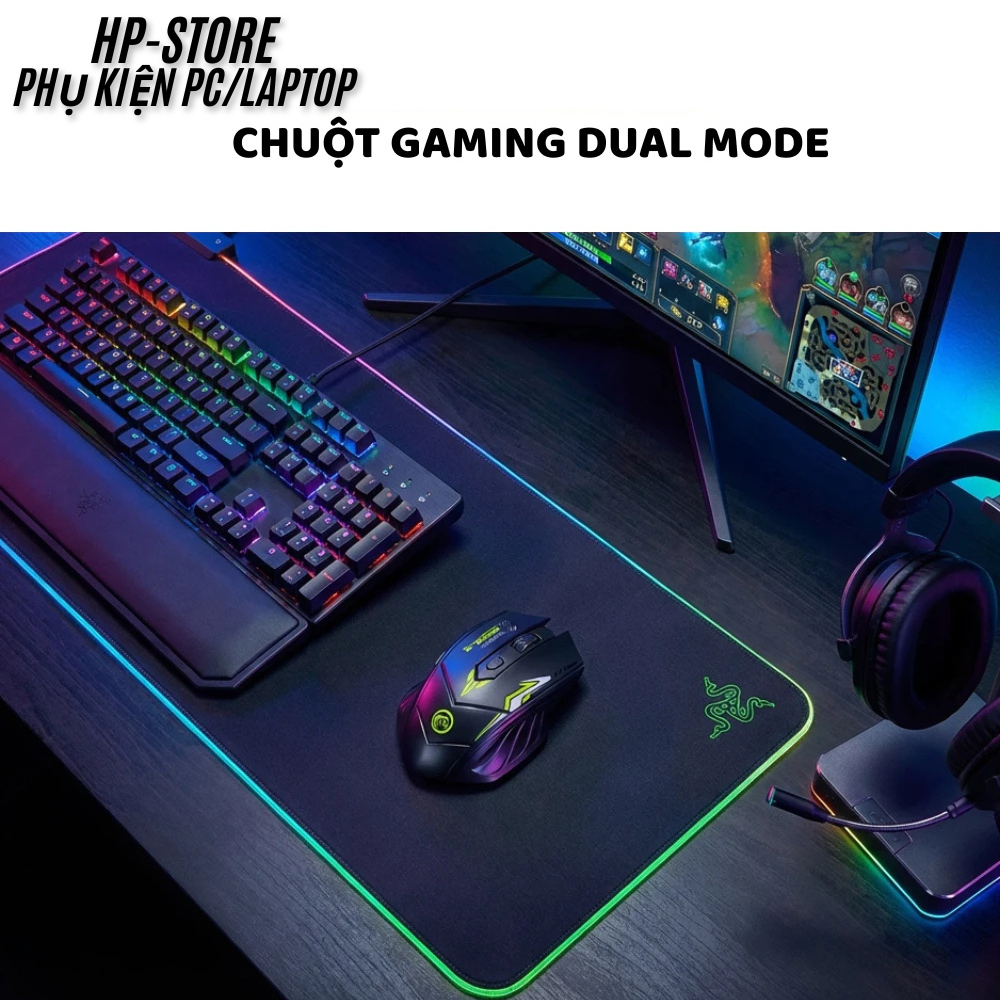 Chuột Gaming Không Dây Dual Mode (Bluetooth/Wireless) - Led Pin Sạc Type-C, Max 1600 DPI, BH 12T