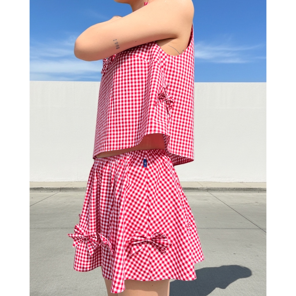 TheBlueTshirt - Chân váy caro xoè trang trí nơ có quần bảo hộ cho nữ - Bow Skirt