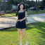 Set kiểu nữ trễ vai BORA viền ren phối nhún tôn eo kèm chân váy form A dáng ngắn basic SAT415