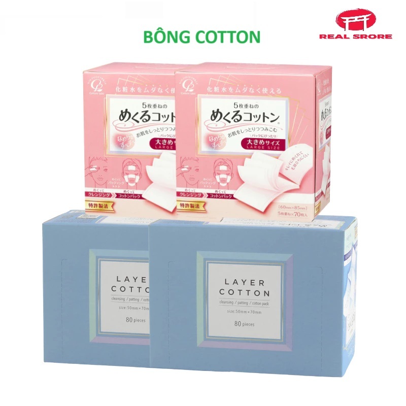 Bông Tẩy Trang Cotton 5 Lớp Nhật Bản 70 Miếng Lớn 80 Miếng Nhỏ Mềm Mịn Không Xơ Bông