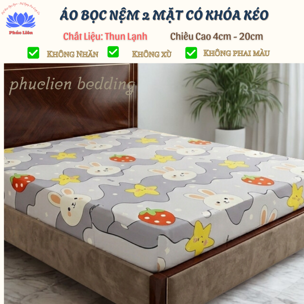 (Giá Tại Xưởng) Áo Bọc Nệm 2 Mặt Có Dây Khóa Kéo Thun Lạnh Hàn Quốc Cao Cấp Nhiều Mẫu ( Không Áo Gối)