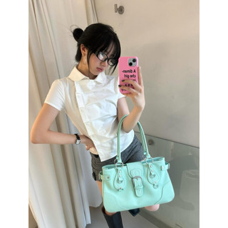 Le rouge | Pleated top Áo sơ mi cổ peter pan cúc lệch phong cách Hàn Quốc
