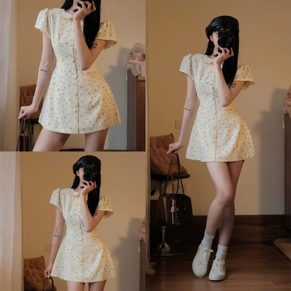 Đầm Hoa Vintage Tay Phồng Form Xòe Dáng Ngắn – Váy Mùa Hè Nữ Tiểu Thư Nhẹ Nhàng, Chất Vải Mềm Mịn, Dễ Thương Joolate 145