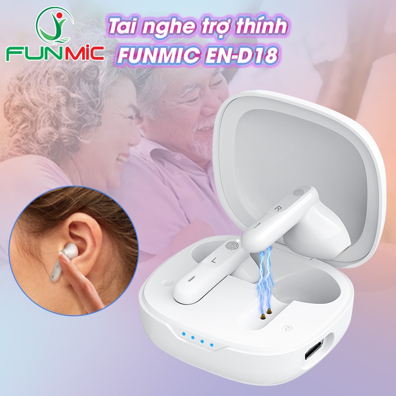 Máy trợ thính không dây Funmic EN-D18 - Âm thanh to rõ sắc nét, hạn chế tạp âm tiếng ồn hiệu quả