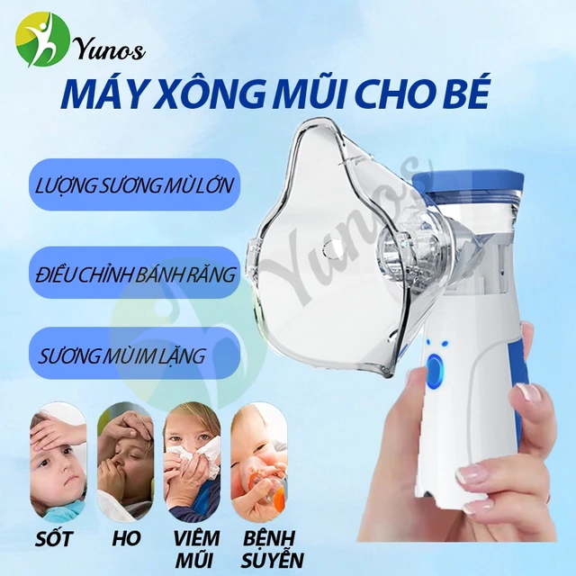 Yunos Máy xông khí dung Nebulizer Cao Cấp Cho Bé Công Nghệ Nhật Bản Máy Khí Dung Xông Mũi Họng Cầm Tay Giúp Vệ Sinh Mũi